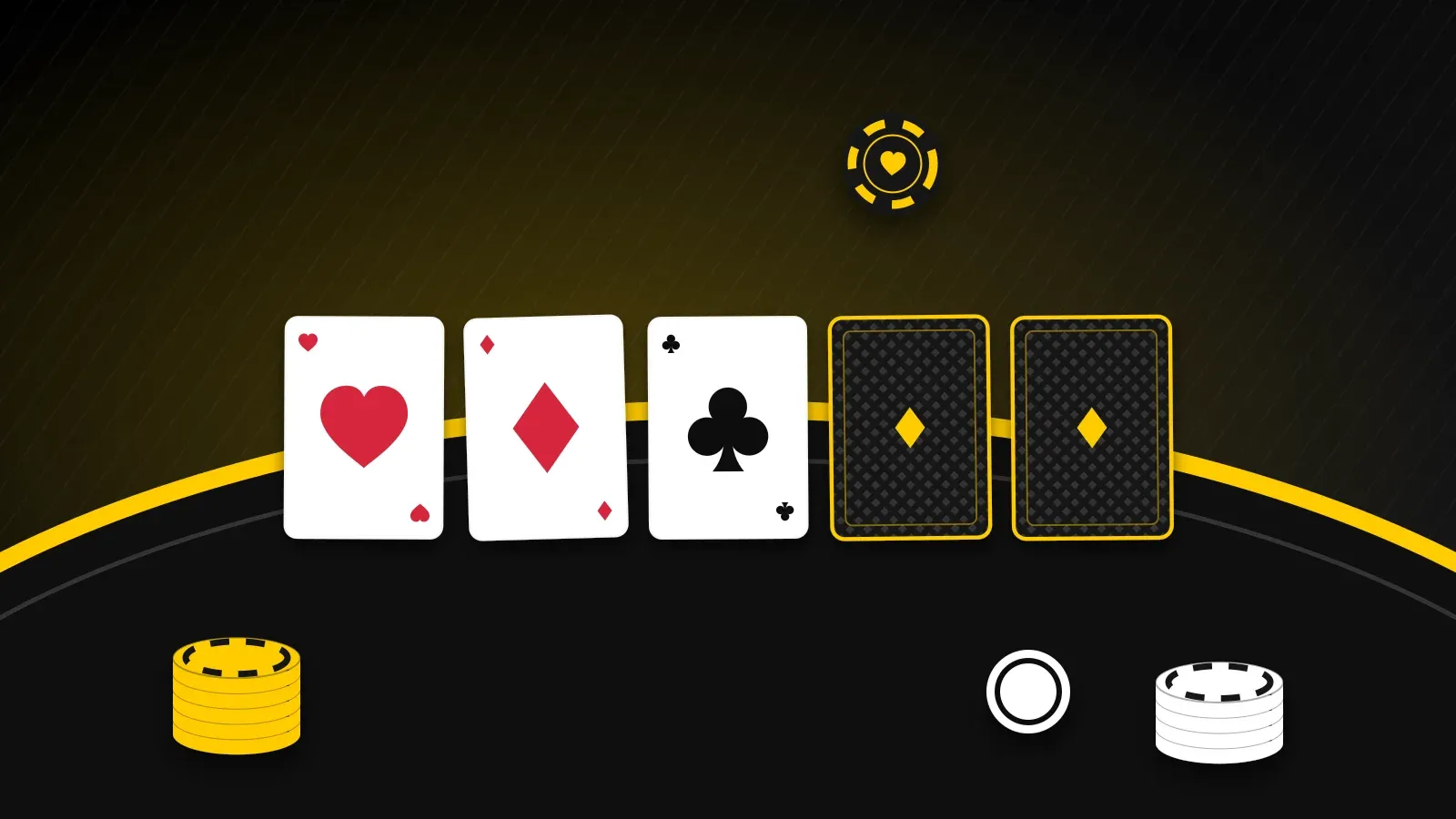 Illustration: Spielkarten und Chips auf einem Pokertisch mit gelber Kante